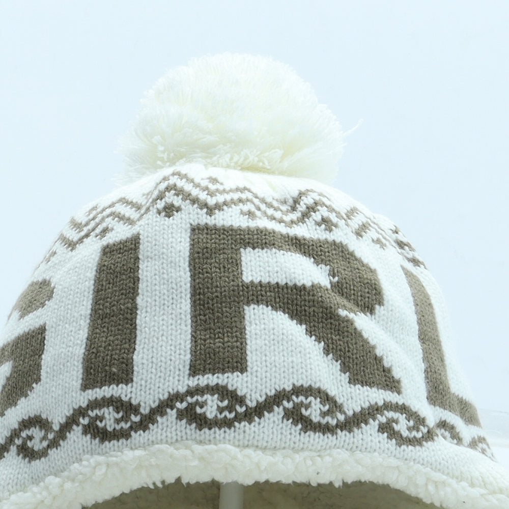 Preworn Girls Ivory Geometric Acrylic Bobble Hat One Size - GIRL