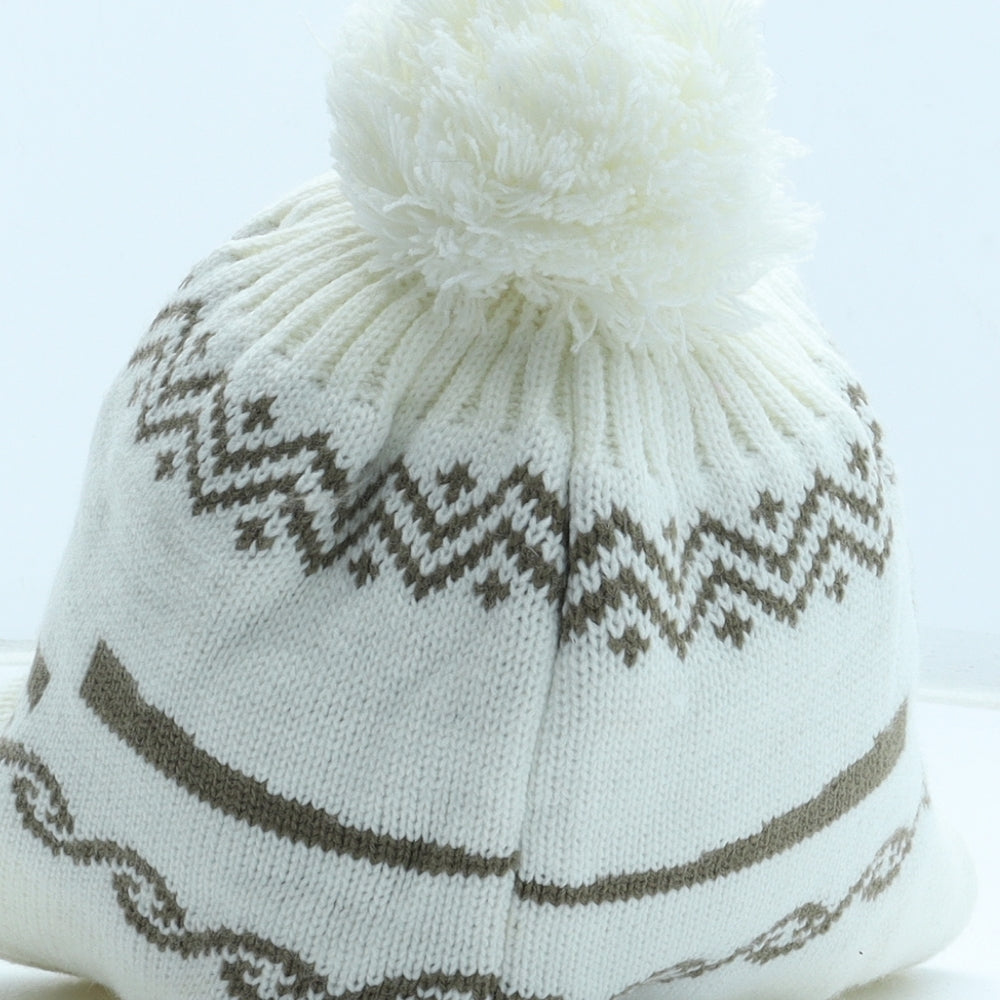 Preworn Girls Ivory Geometric Acrylic Bobble Hat One Size - GIRL