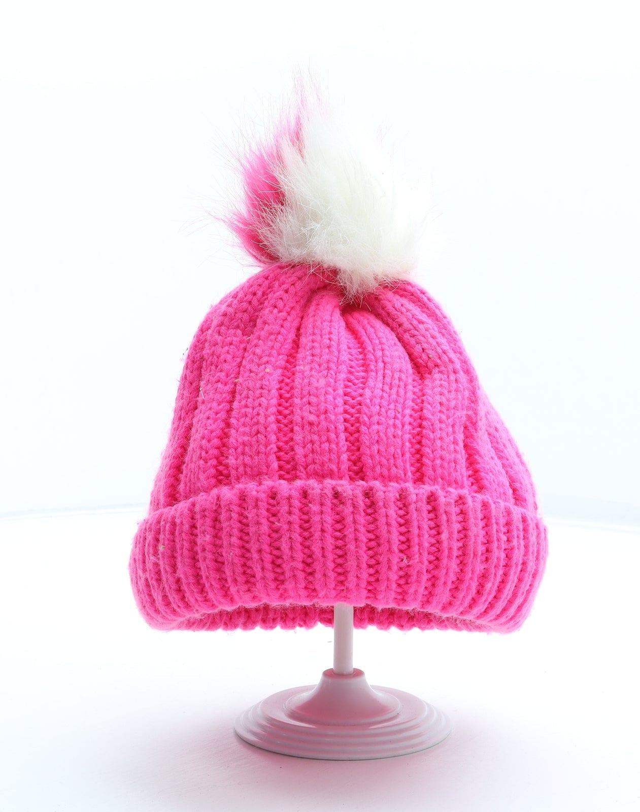 George Girls Pink Acrylic Bobble Hat Size S - Size 8-12 Years