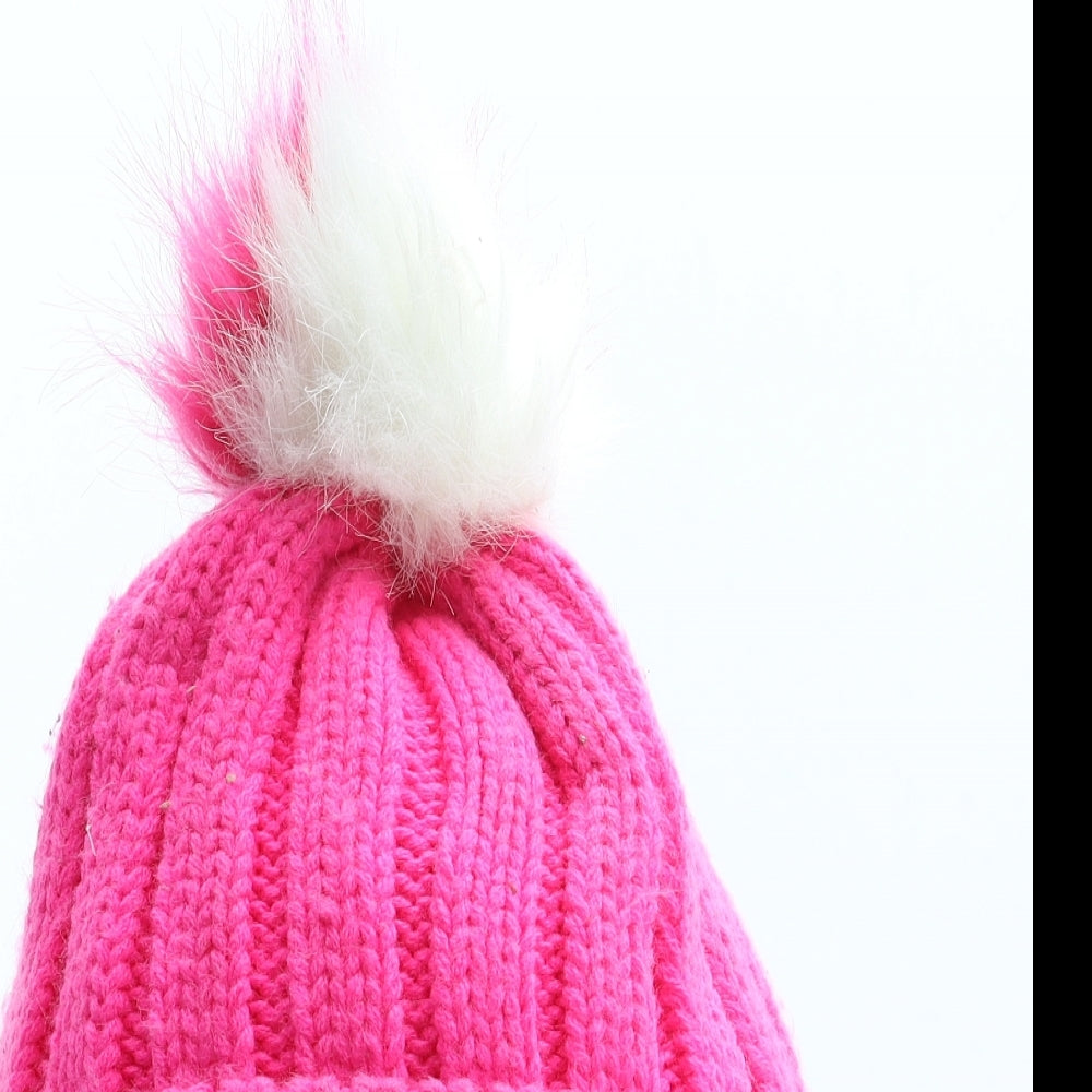 George Girls Pink Acrylic Bobble Hat Size S - Size 8-12 Years