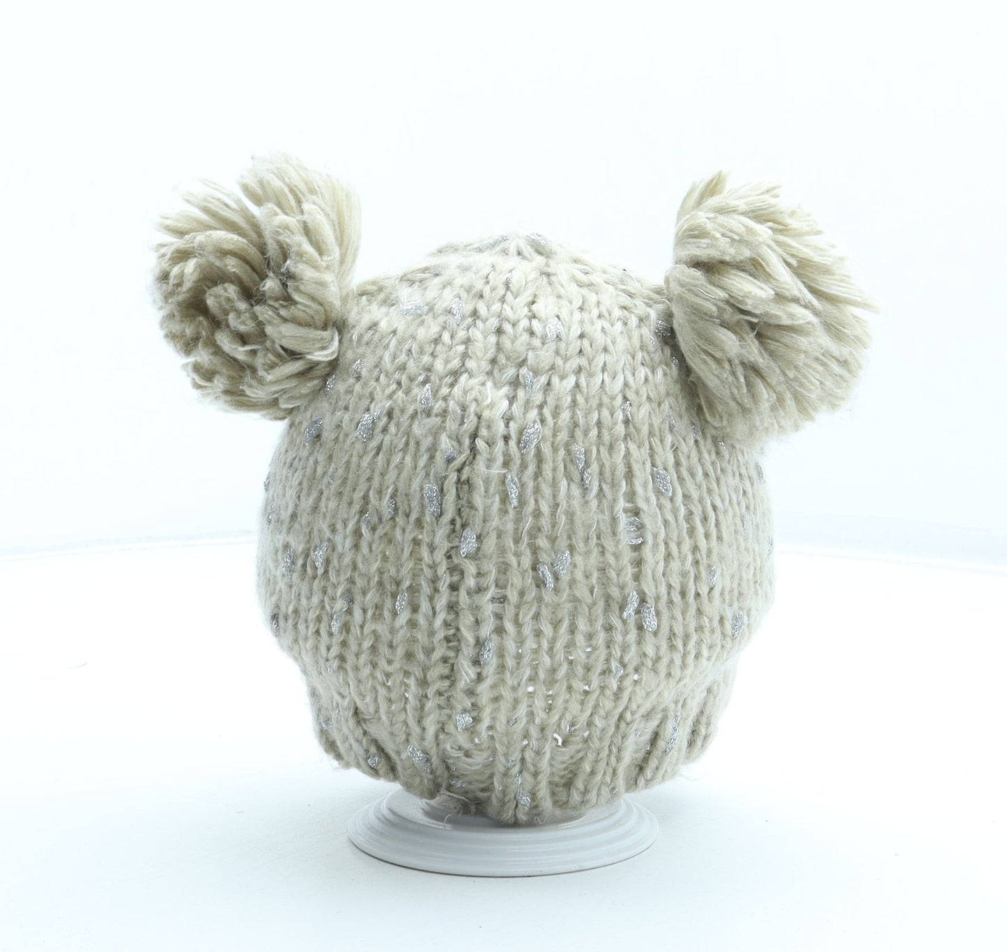 Preworn Girls Beige Acrylic Bobble Hat Size S - Owl Ears
