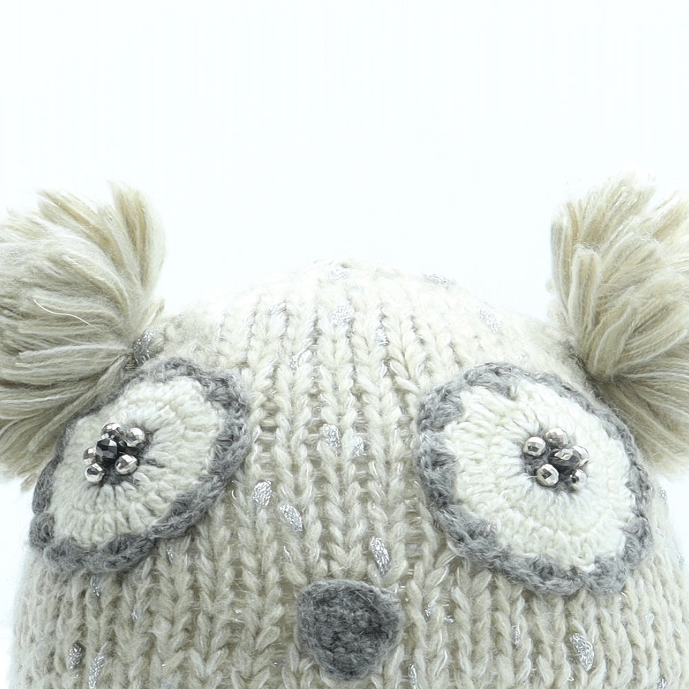 Preworn Girls Beige Acrylic Bobble Hat Size S - Owl Ears