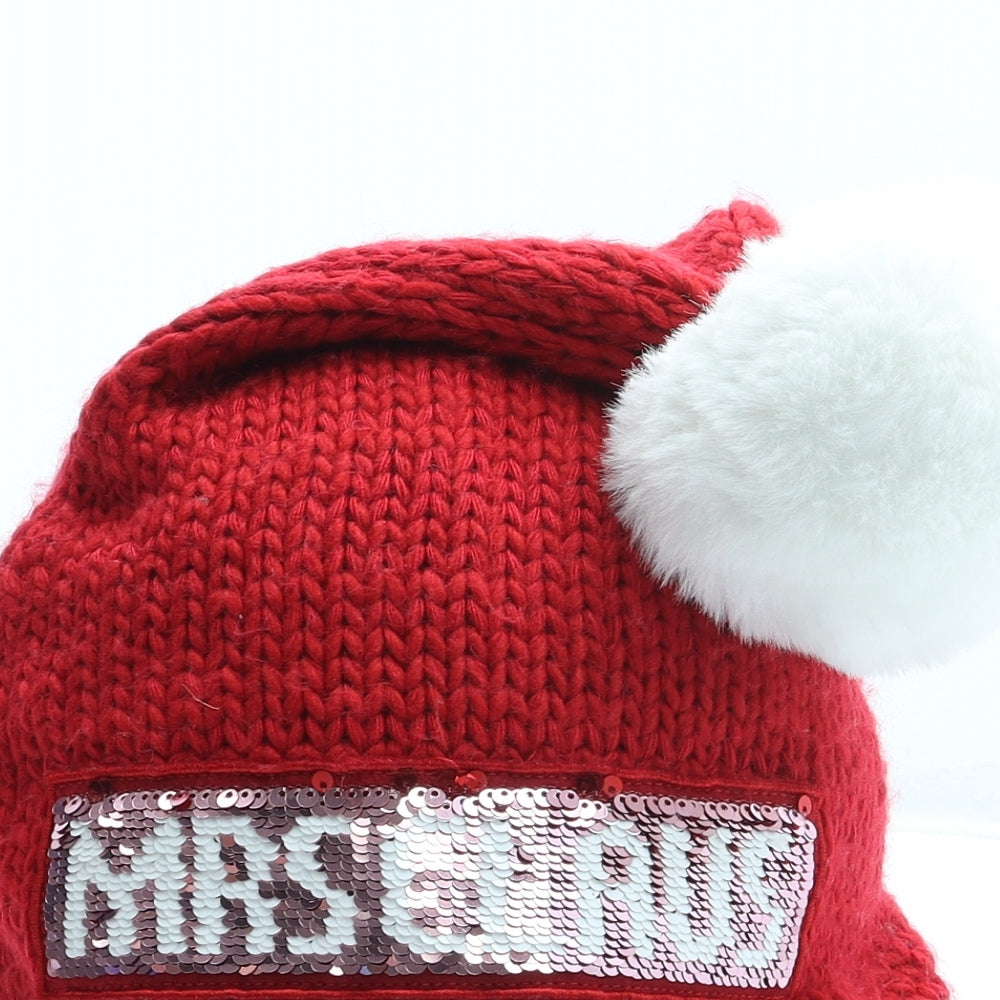 F&F Womens Red Acrylic Bobble Hat One Size - Mrs Claus