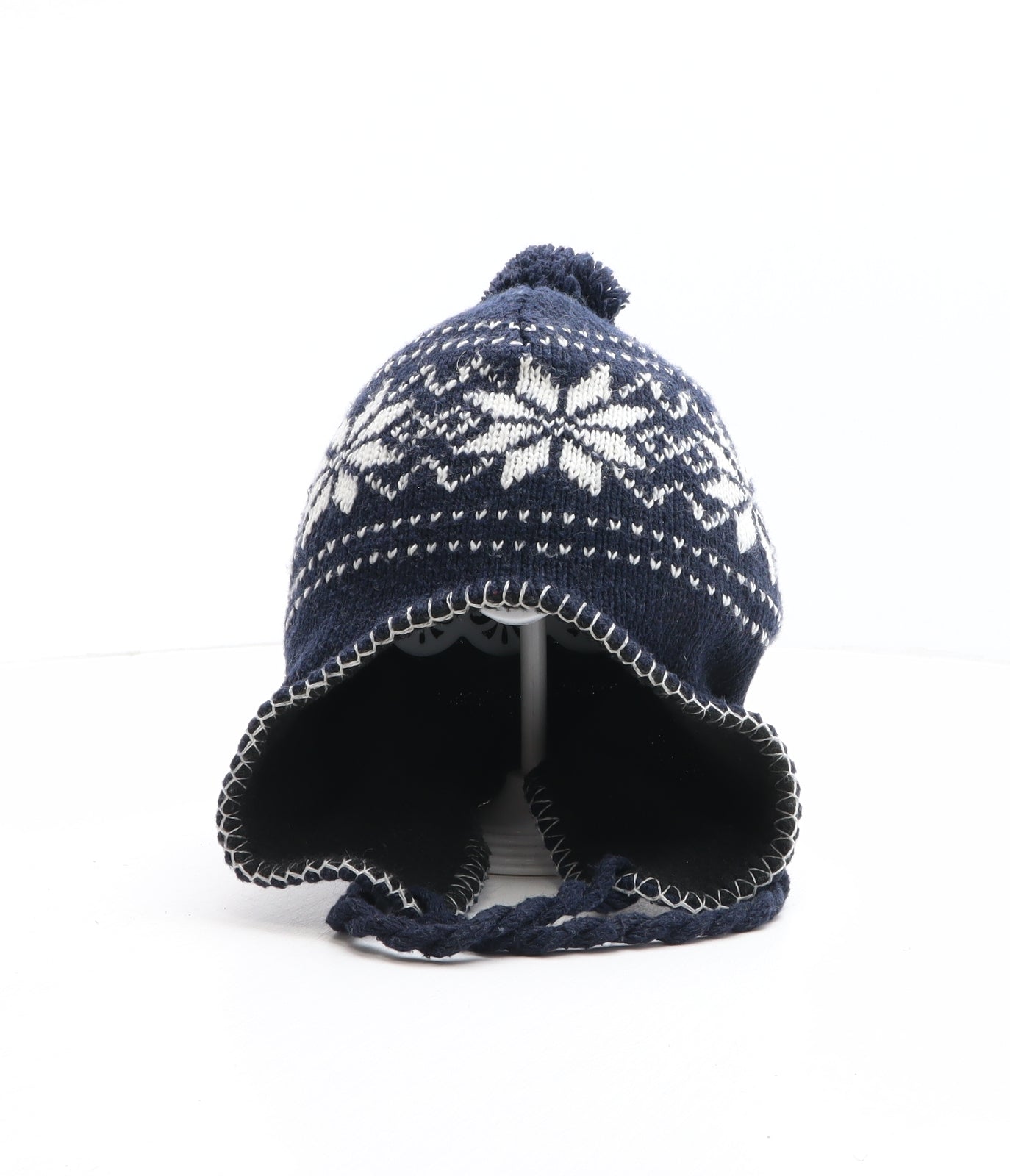 Preworn Boys Blue Fair Isle Acrylic Winter Hat One Size - Pom Pom