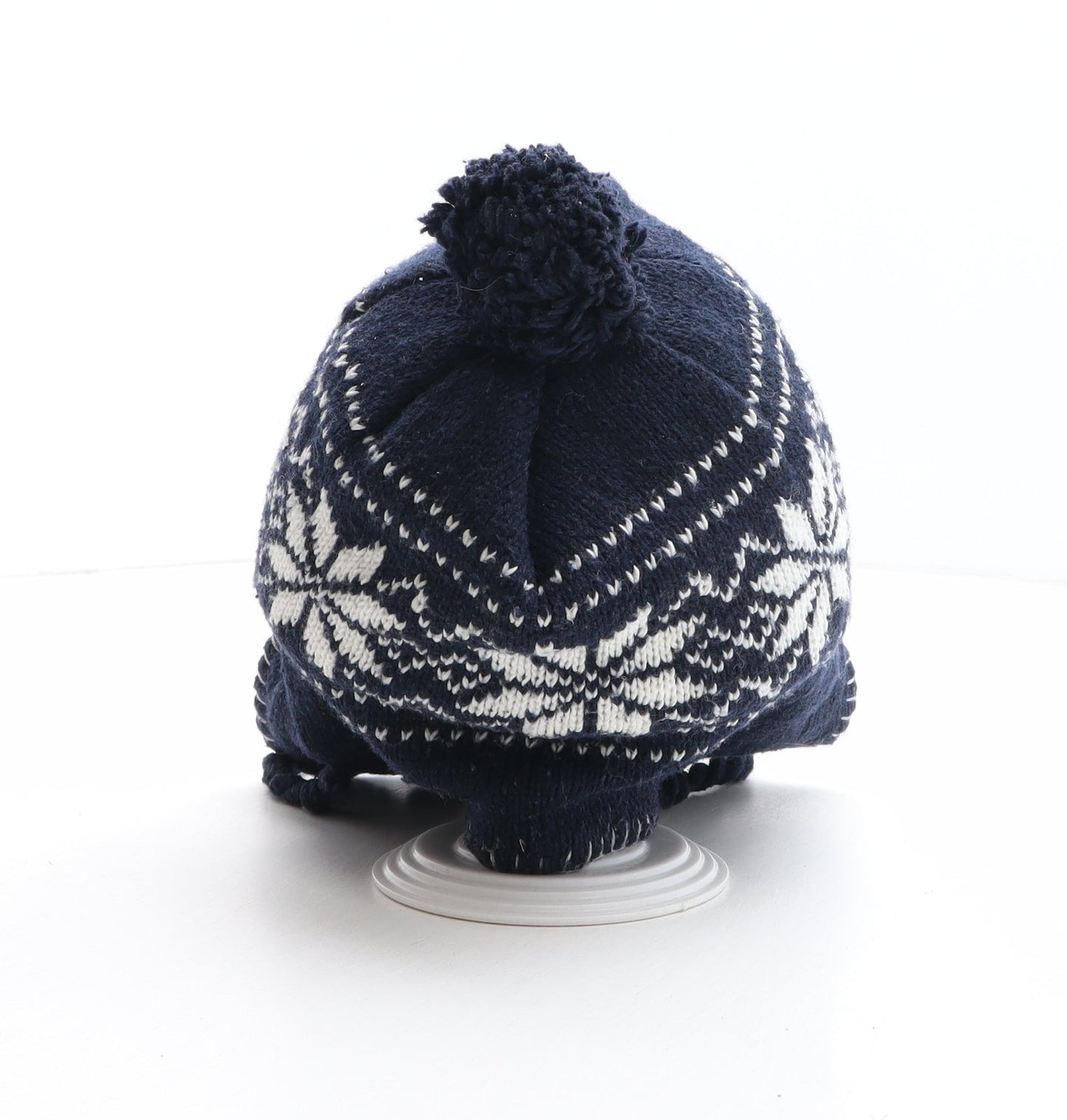 Preworn Boys Blue Fair Isle Acrylic Winter Hat One Size - Pom Pom