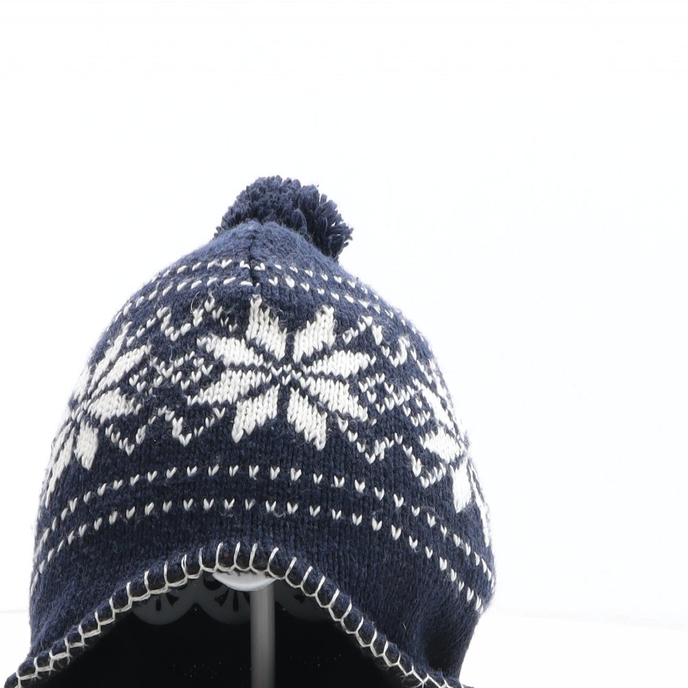 Preworn Boys Blue Fair Isle Acrylic Winter Hat One Size - Pom Pom