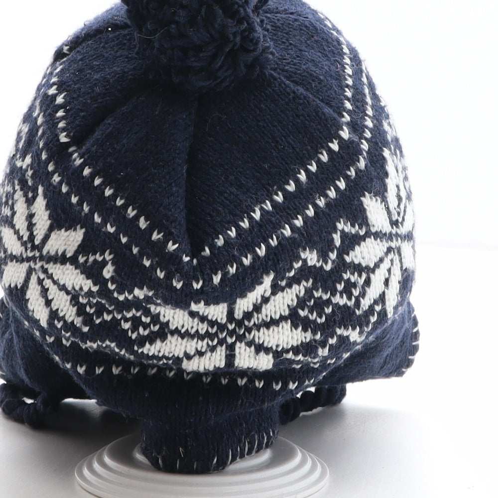 Preworn Boys Blue Fair Isle Acrylic Winter Hat One Size - Pom Pom