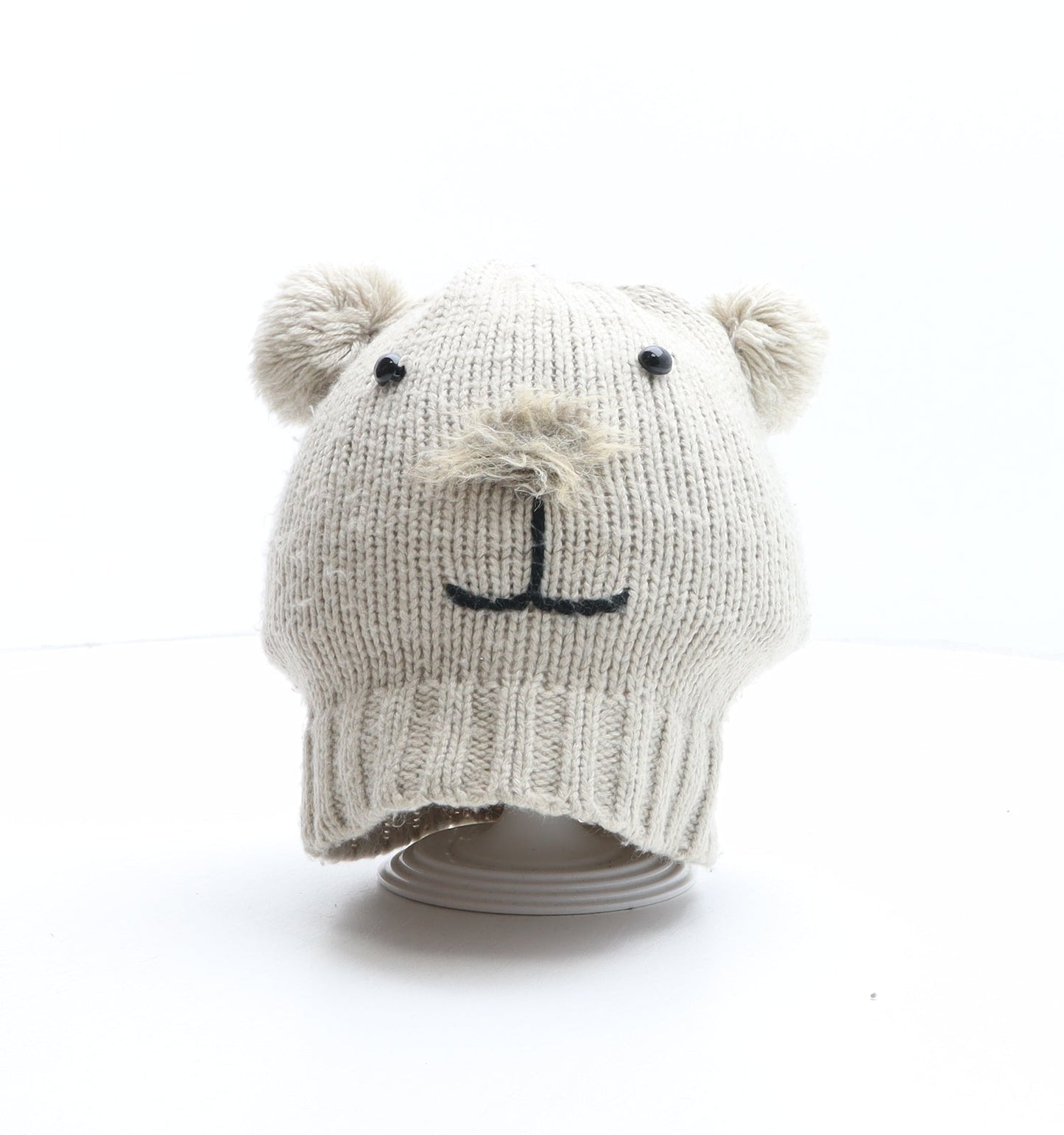 Preworn Womens Brown Acrylic Bobble Hat One Size - Bear Design