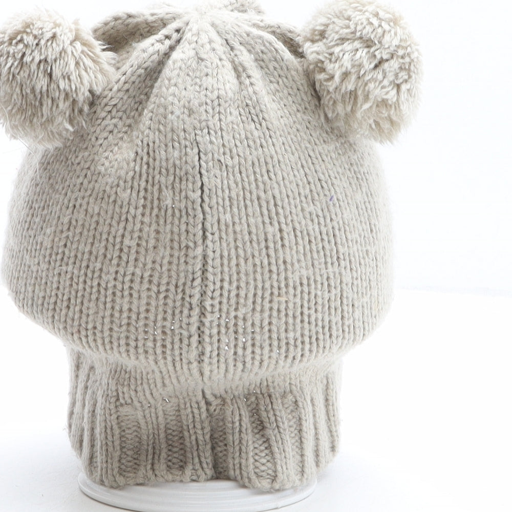 Preworn Womens Brown Acrylic Bobble Hat One Size - Bear Design