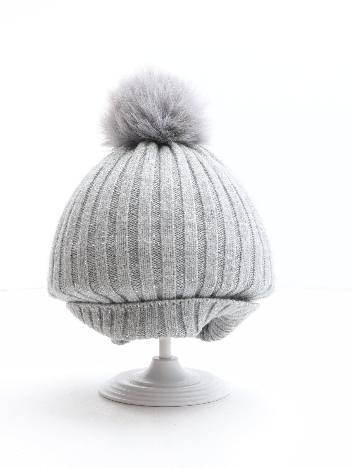 Primark Girls Grey Polyester Bobble Hat Size M - Size M/L