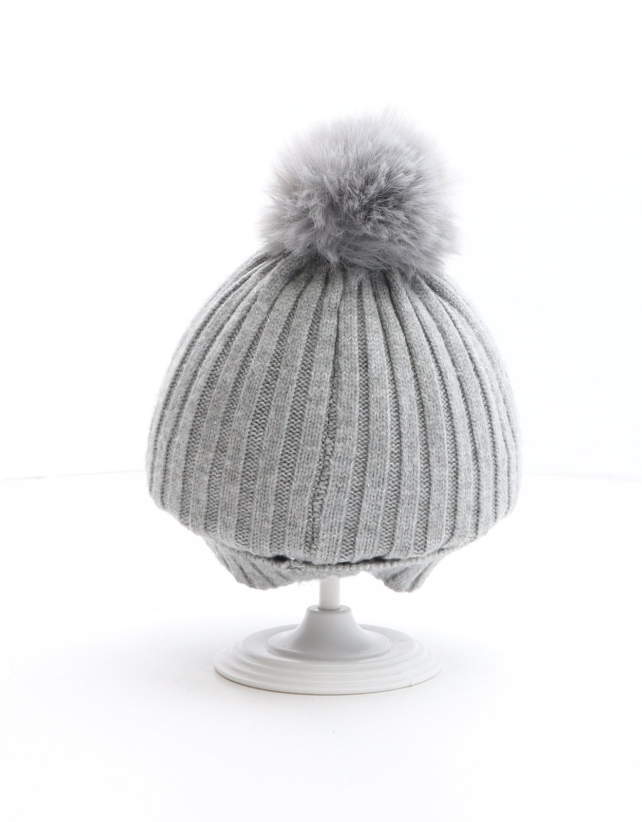 Primark Girls Grey Polyester Bobble Hat Size M - Size M/L