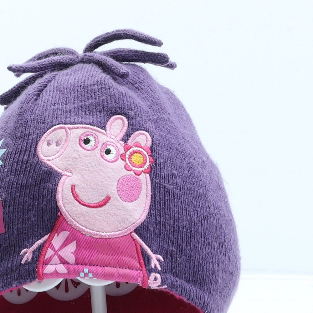 George Girls Purple Acrylic Beanie One Size - Peppa Pig. UK Size 1-3 Years