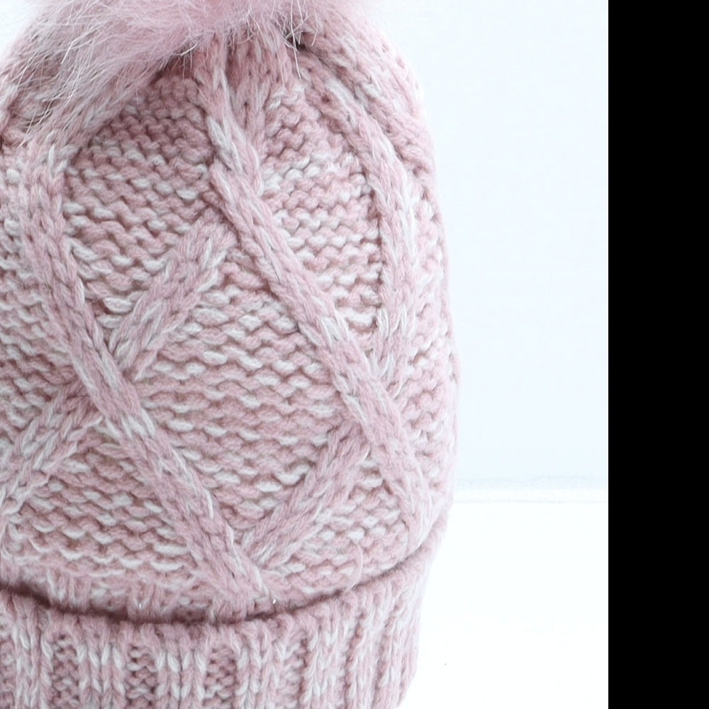 Primark Girls Pink Acrylic Bobble Hat Size S