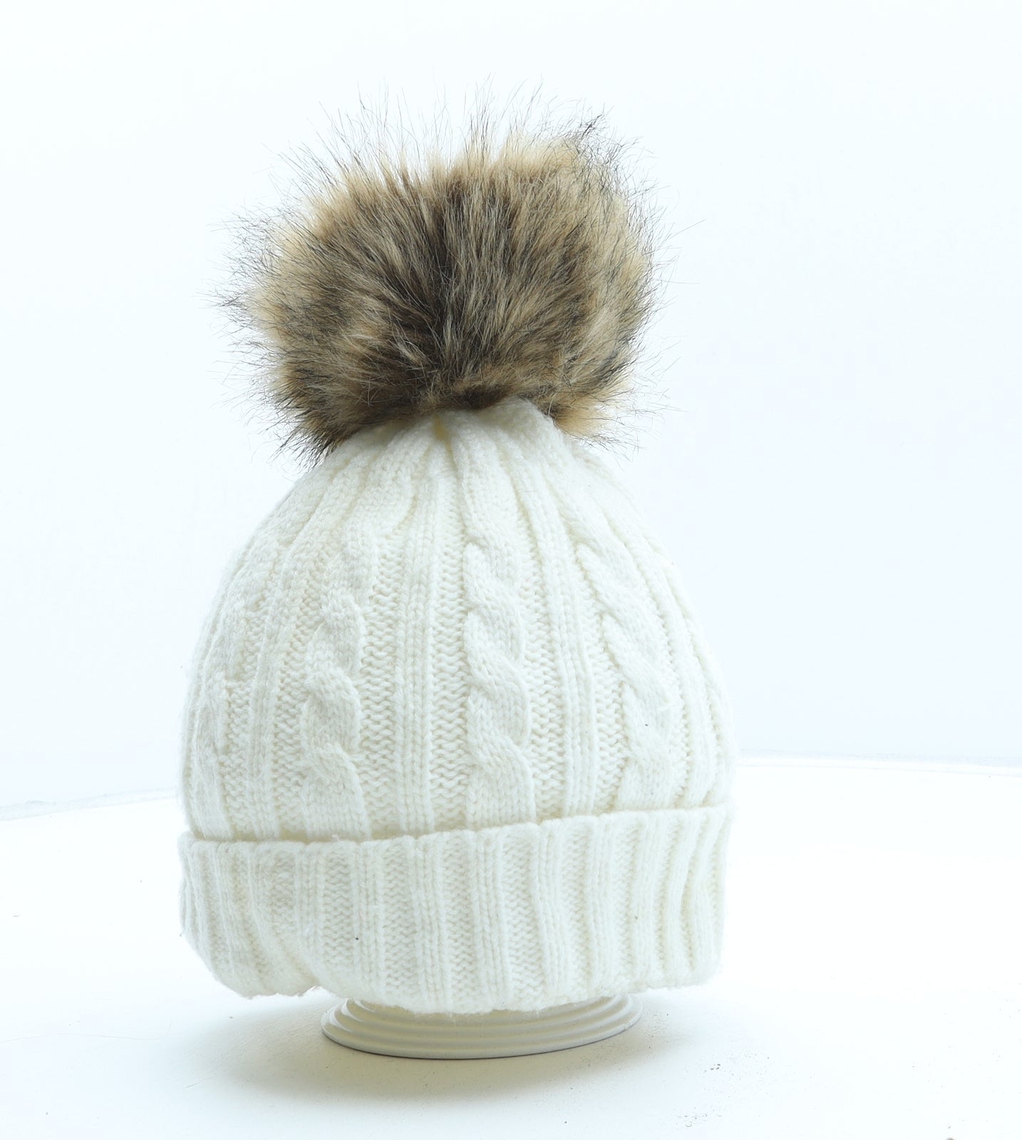 Preworn Womens Ivory Acrylic Bobble Hat One Size