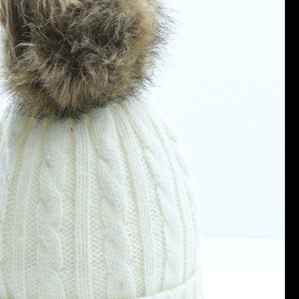 Preworn Womens Ivory Acrylic Bobble Hat One Size