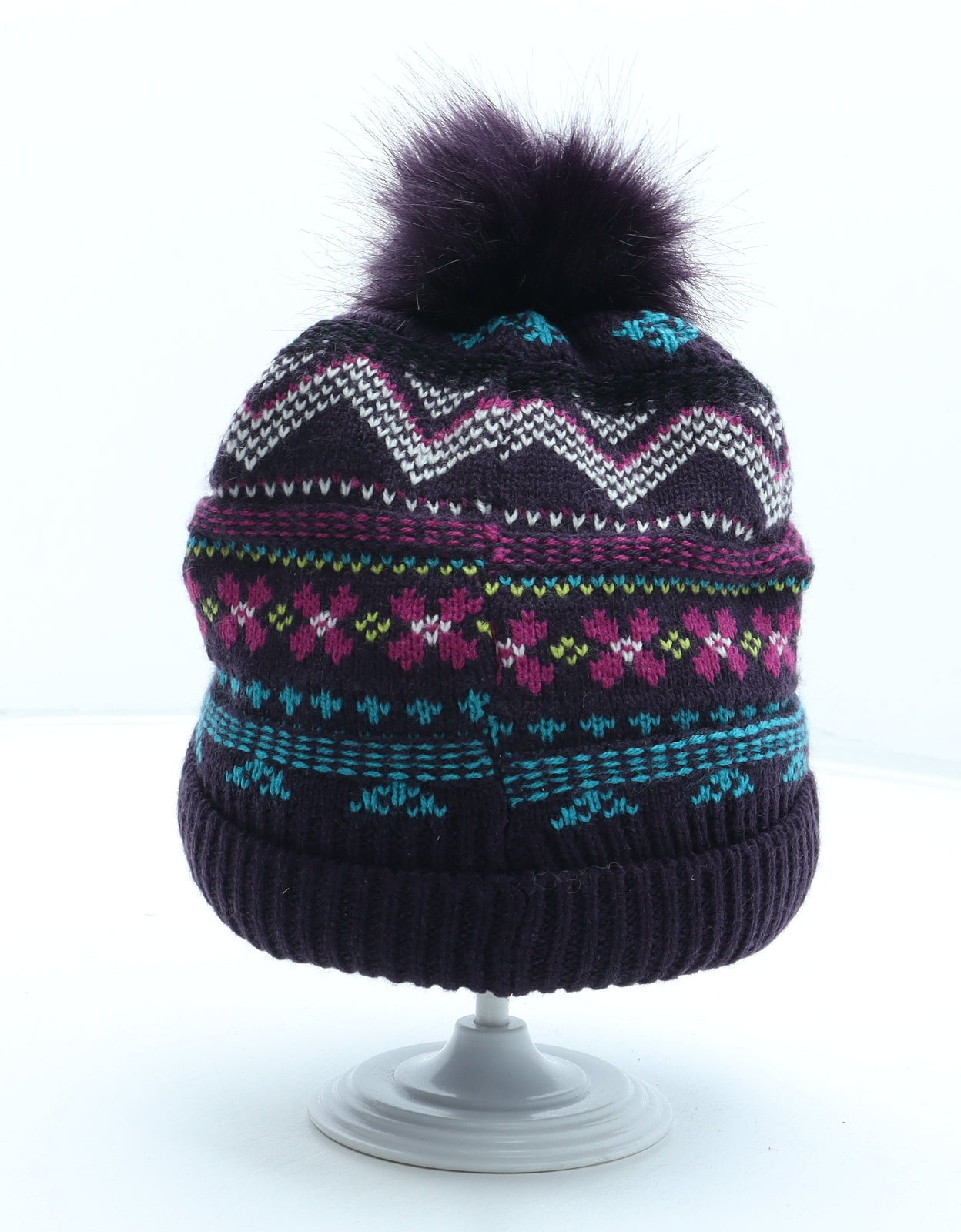 George Girls Multicoloured Geometric Acrylic Bobble Hat Size S - Size 8-12 Years