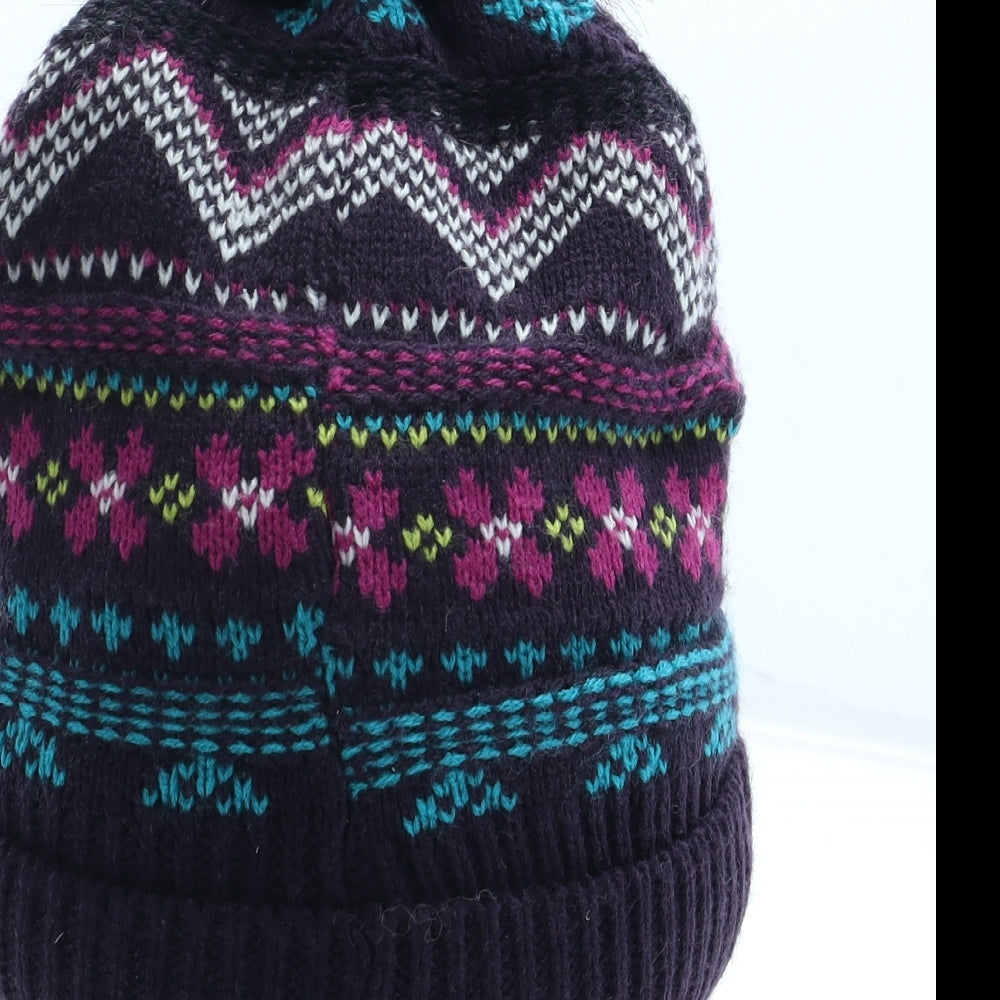 George Girls Multicoloured Geometric Acrylic Bobble Hat Size S - Size 8-12 Years