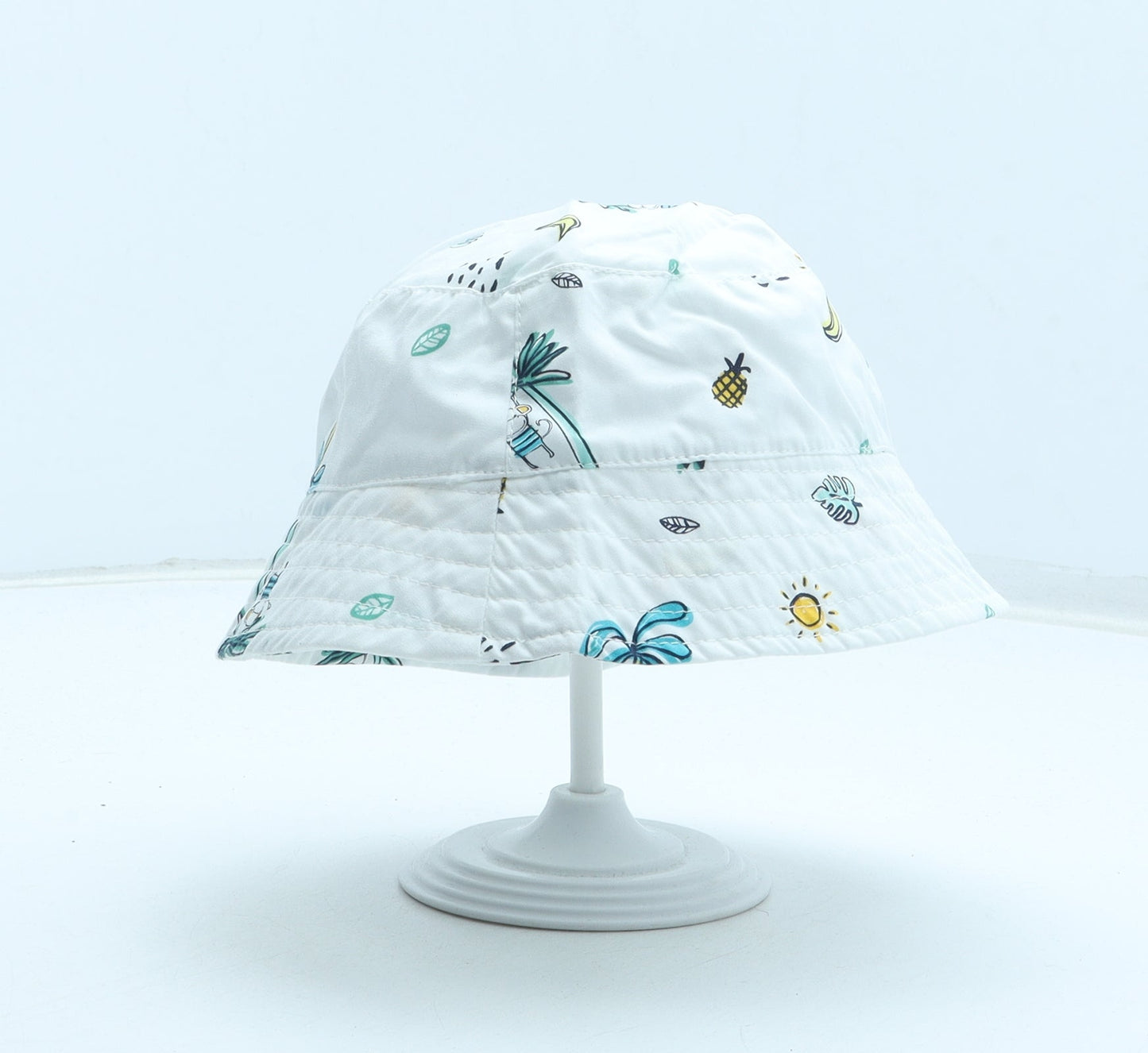 F&F Boys White Geometric 100% Cotton Bucket Hat Size S - Tropical Size 12-24 Months
