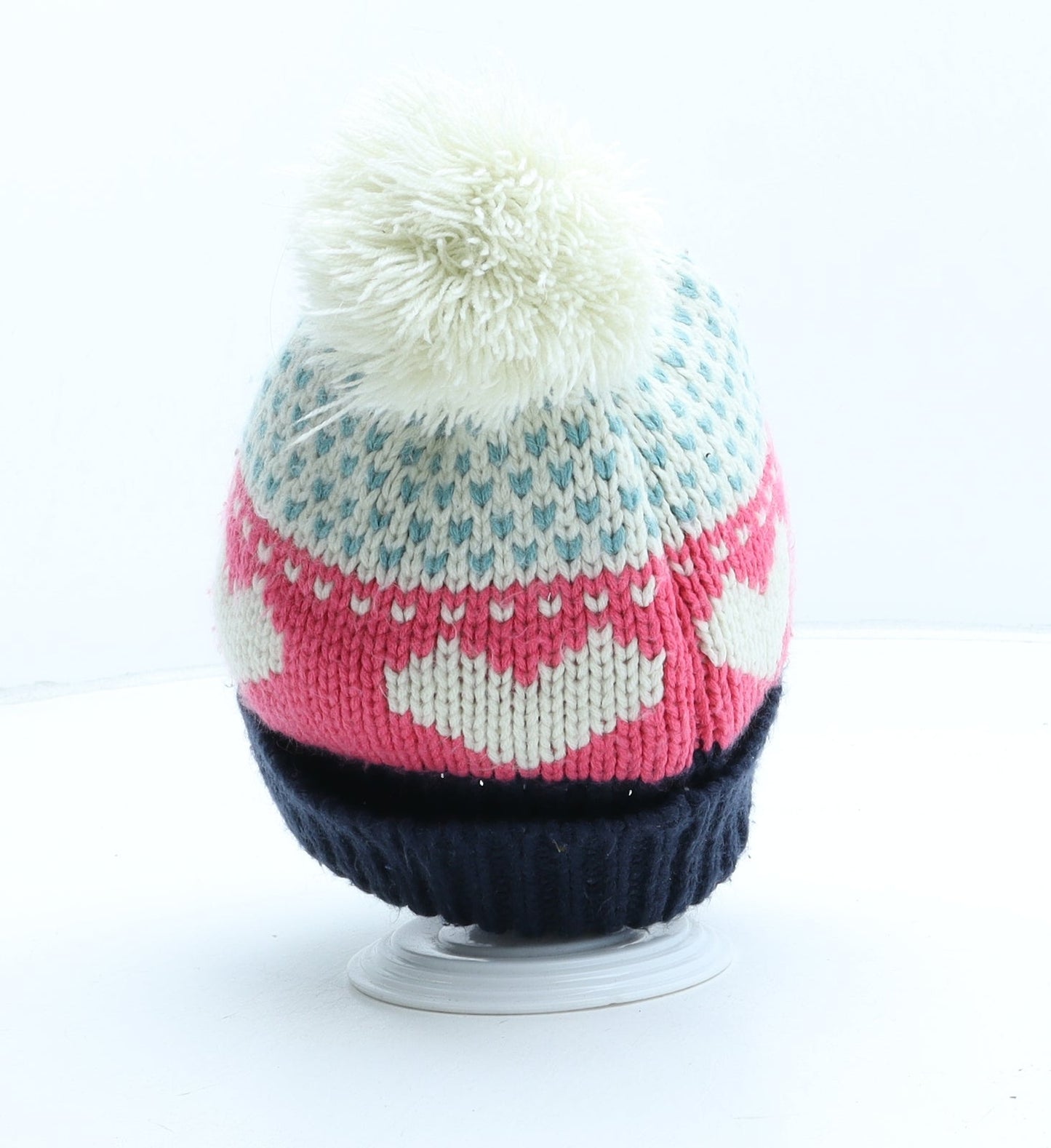 George Girls Multicoloured Geometric Acrylic Bobble Hat One Size - UK Size 4-8 Years