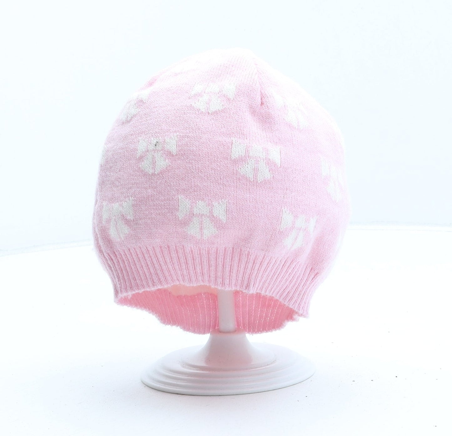 George Girls Pink Geometric Acrylic Beanie One Size - Bow Pattern