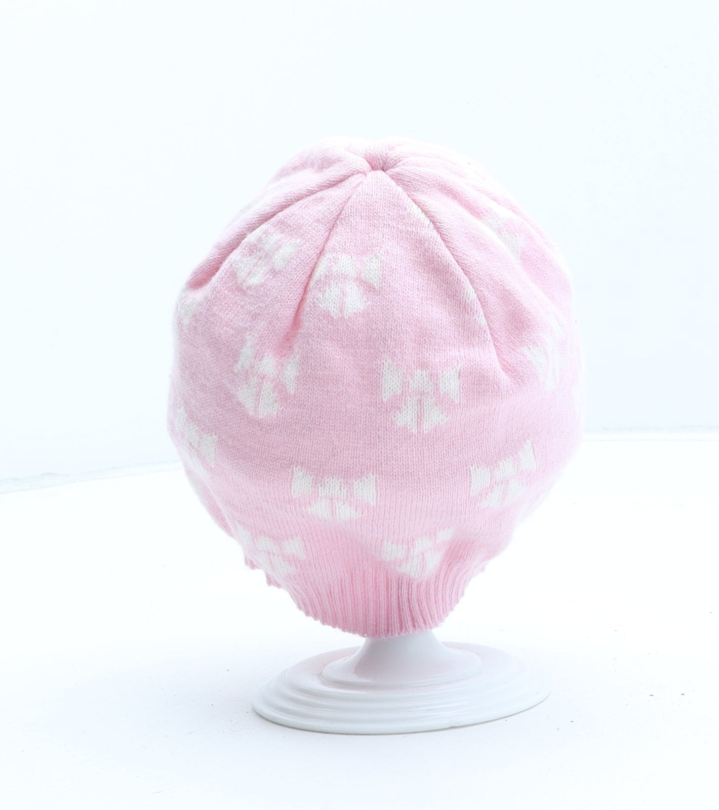 George Girls Pink Geometric Acrylic Beanie One Size - Bow Pattern