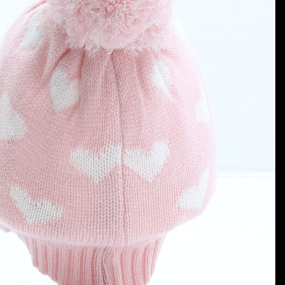 Primark Girls Pink Geometric Acrylic Bobble Hat Size M