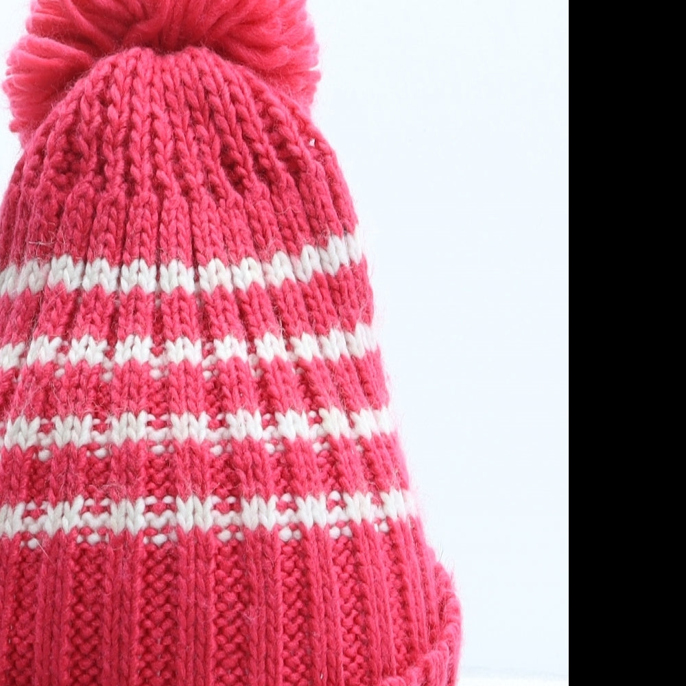 Preworn Girls Pink Acrylic Bobble Hat One Size - UK Size 3-6 Years