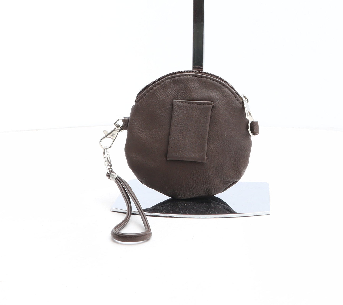 Preworn Womens Brown Solid Polyurethane Clutch Size Micro - Rose Detail, Belt Loop