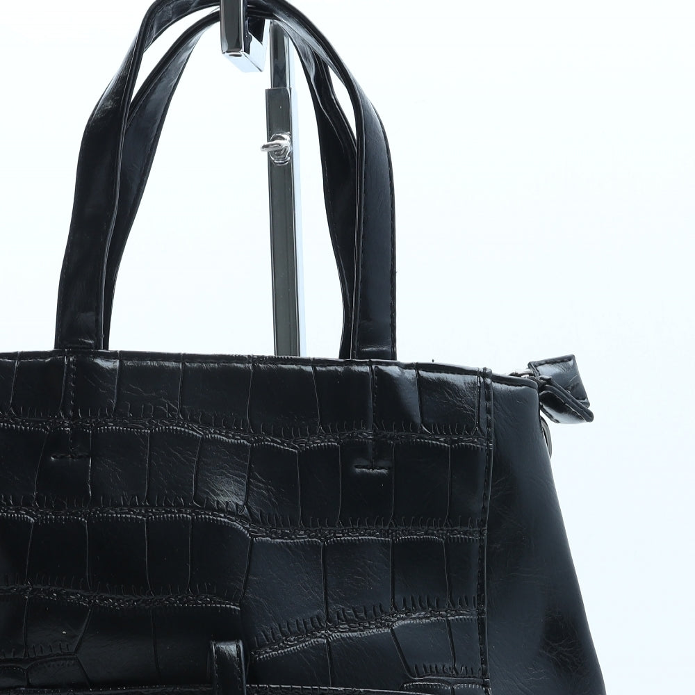 Preworn Womens Black Polyurethane Top Handle Bag Size Small - Croc Texture