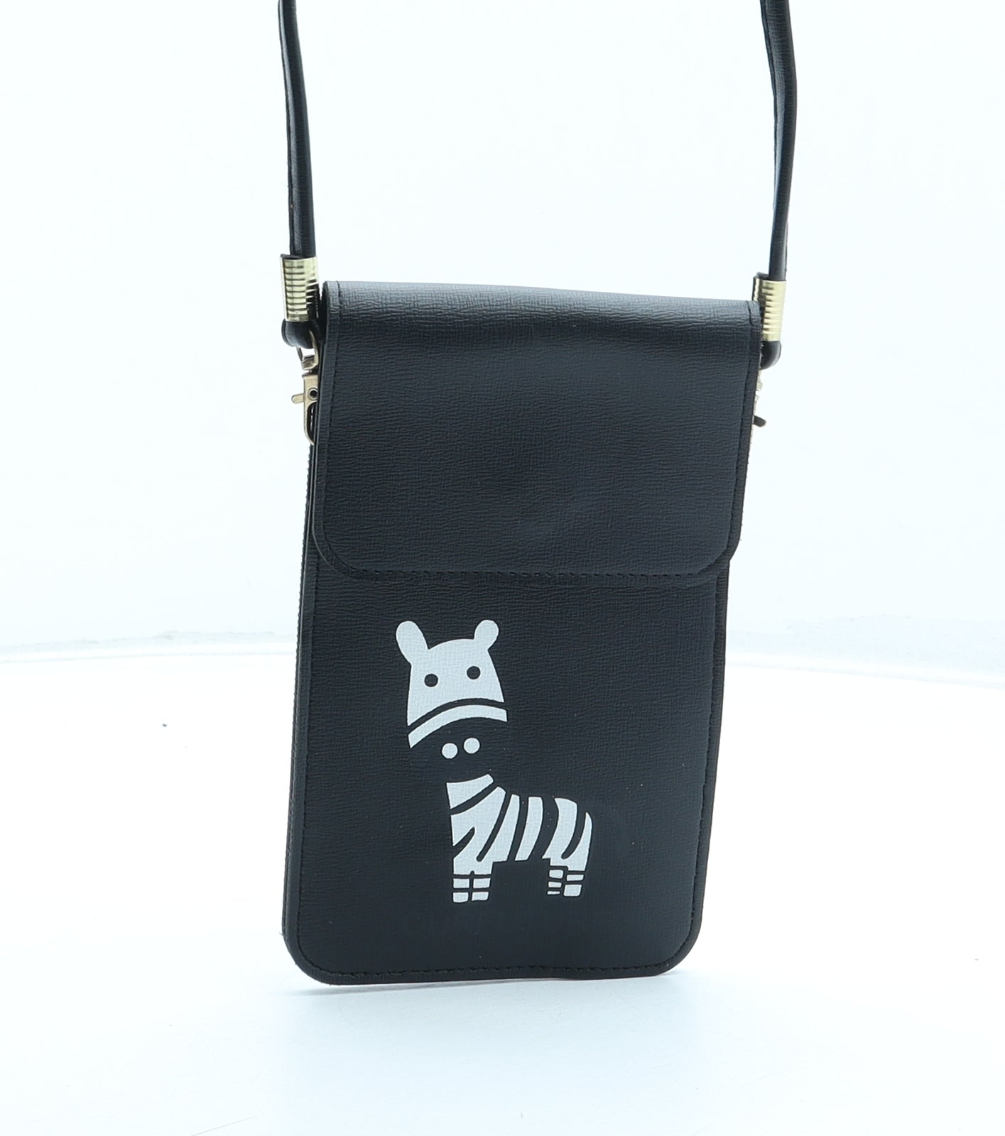 Preworn Girls Black Polyurethane Crossbody Size Mini Magnetic - Phone Zebra