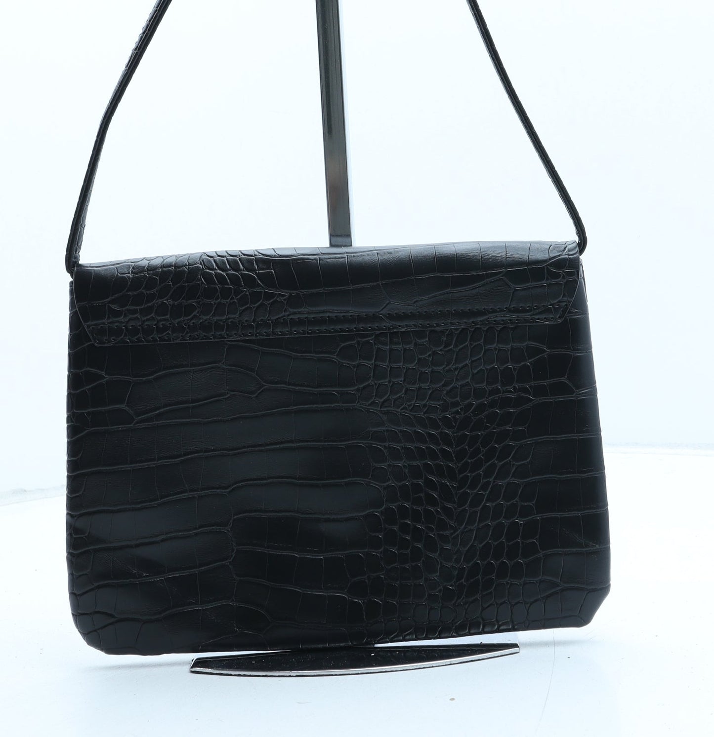 George Womens Black Polyurethane Crossbody Size Small - Croc Texture