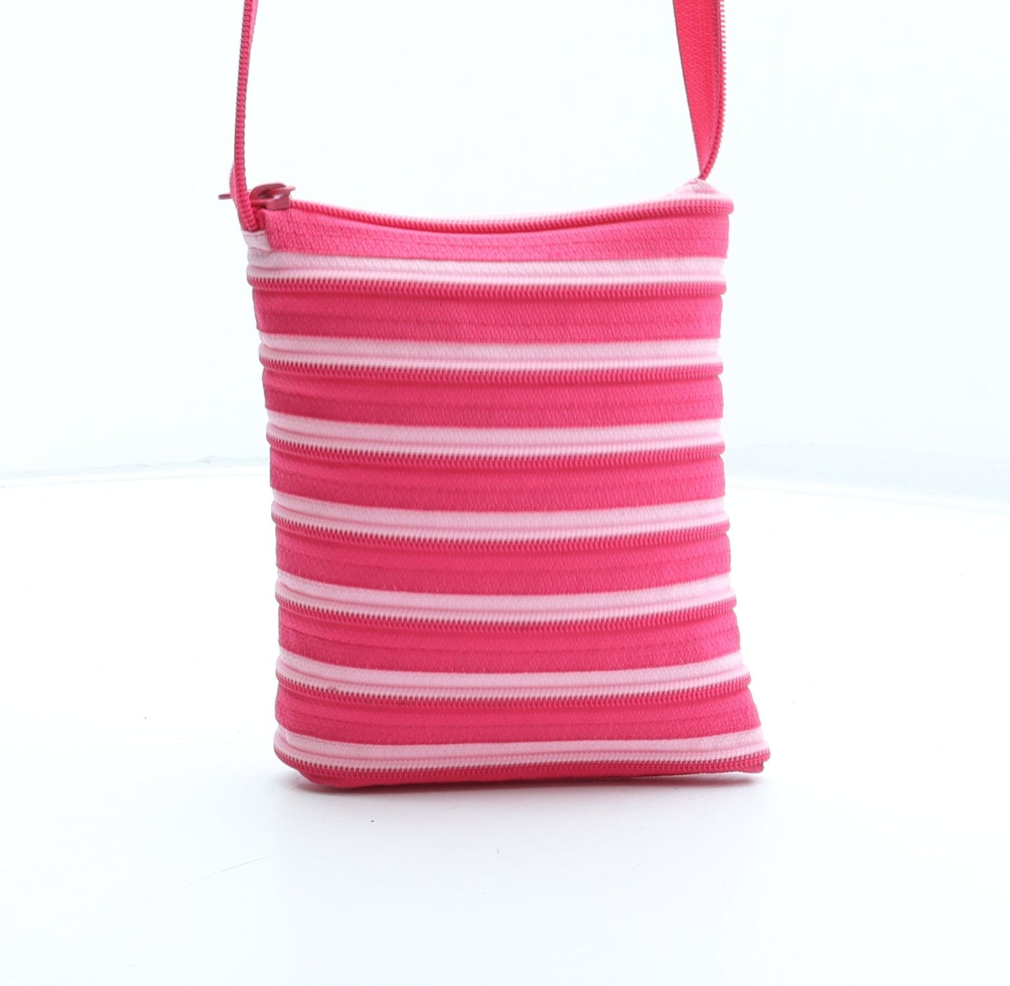 Preworn Black Striped Polyester Shoulder Bag Size Small Zip