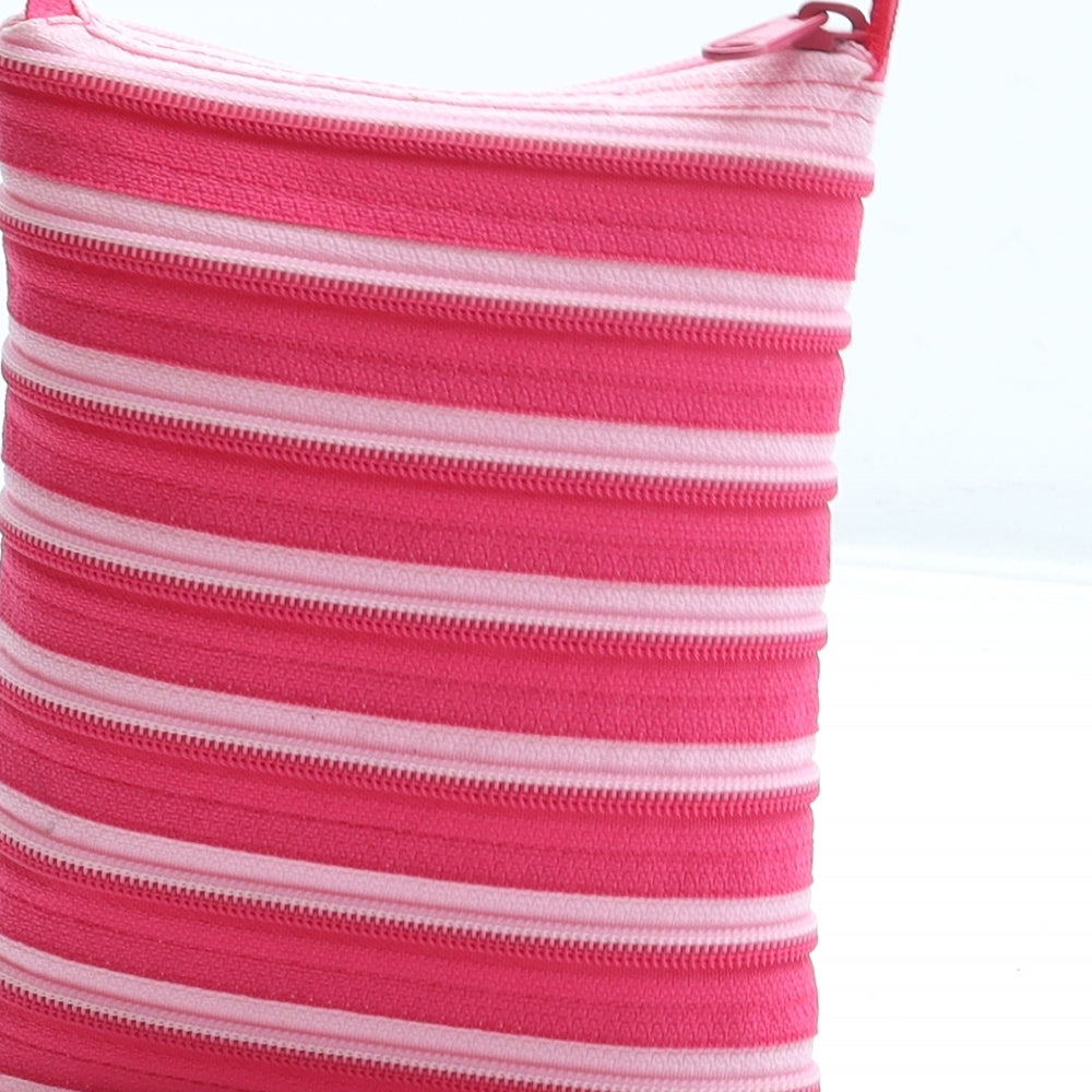Preworn Black Striped Polyester Shoulder Bag Size Small Zip