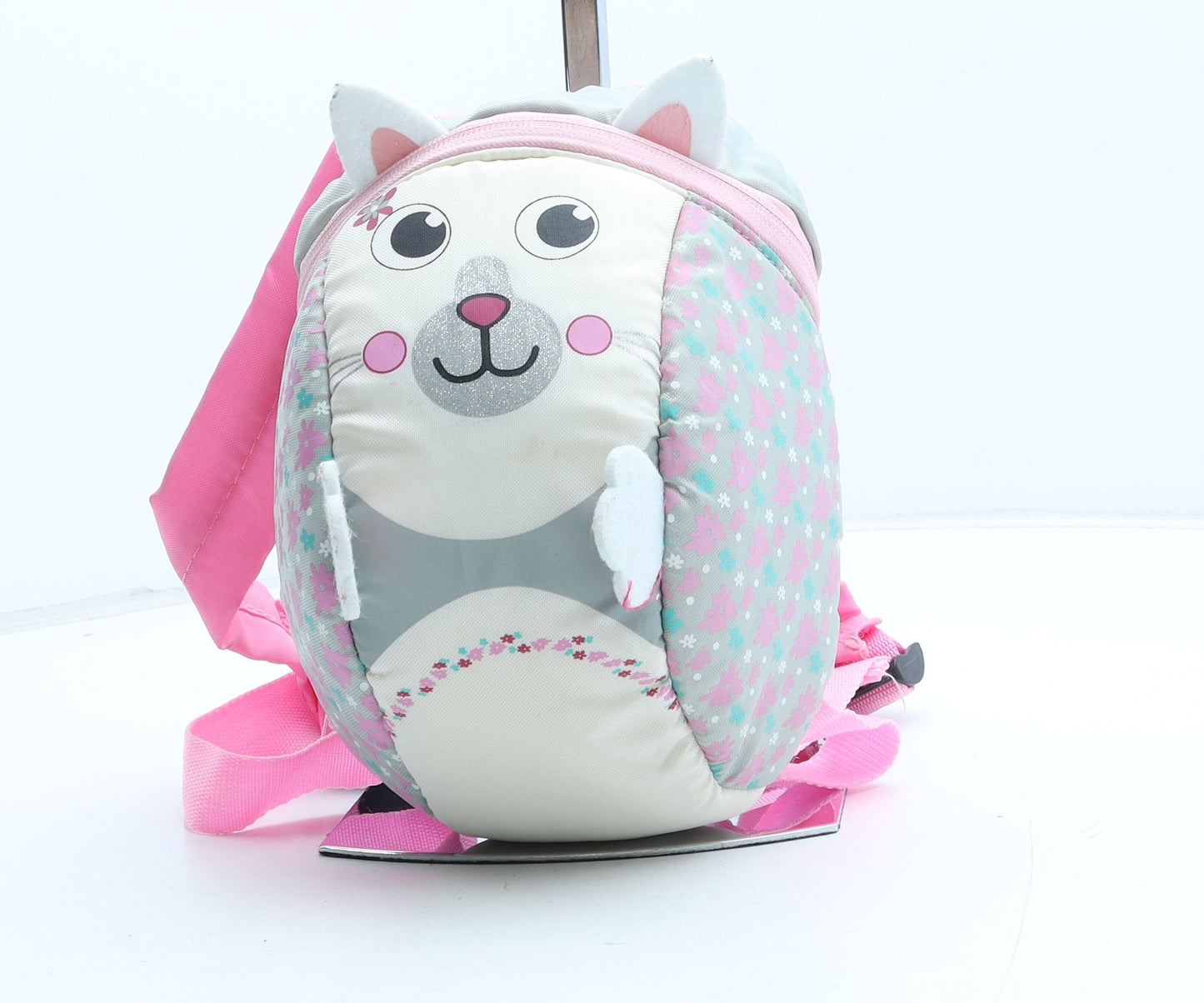 Preworn Girls Multicoloured Geometric Polyester Backpack Size Small Zip - Cat