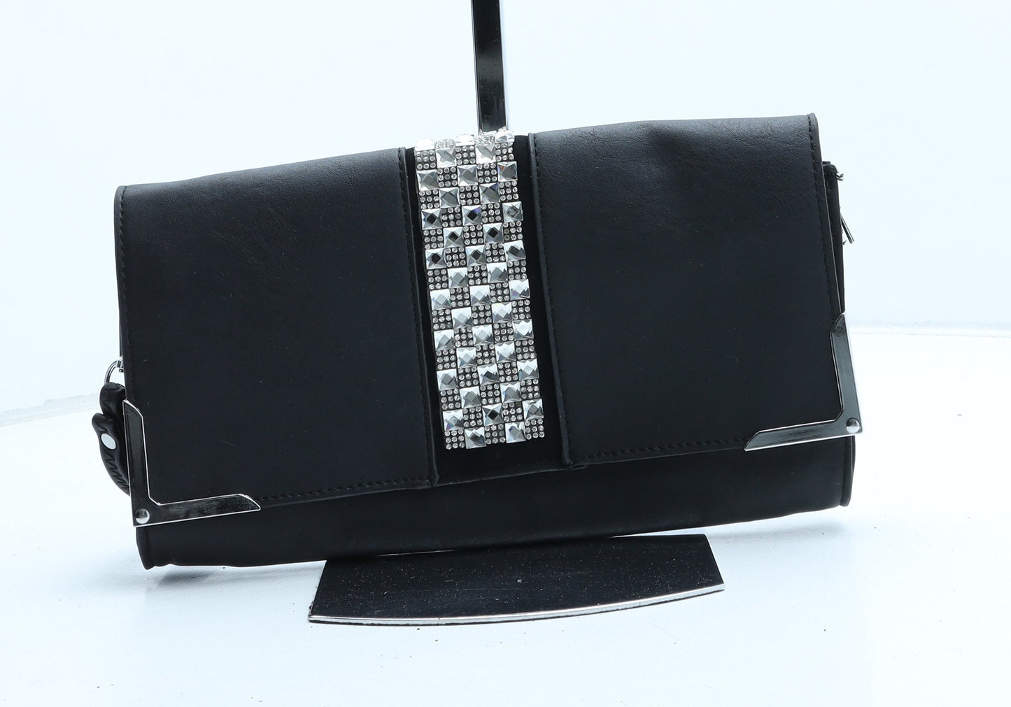 Prewron Womens Black Polyurethane Clutch Size Small