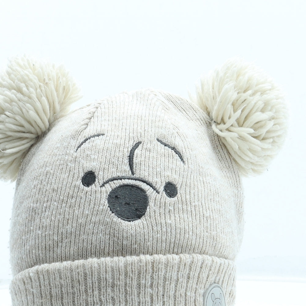 Primark Girls Beige Acrylic Bobble Hat Size S - Winnie the Pooh