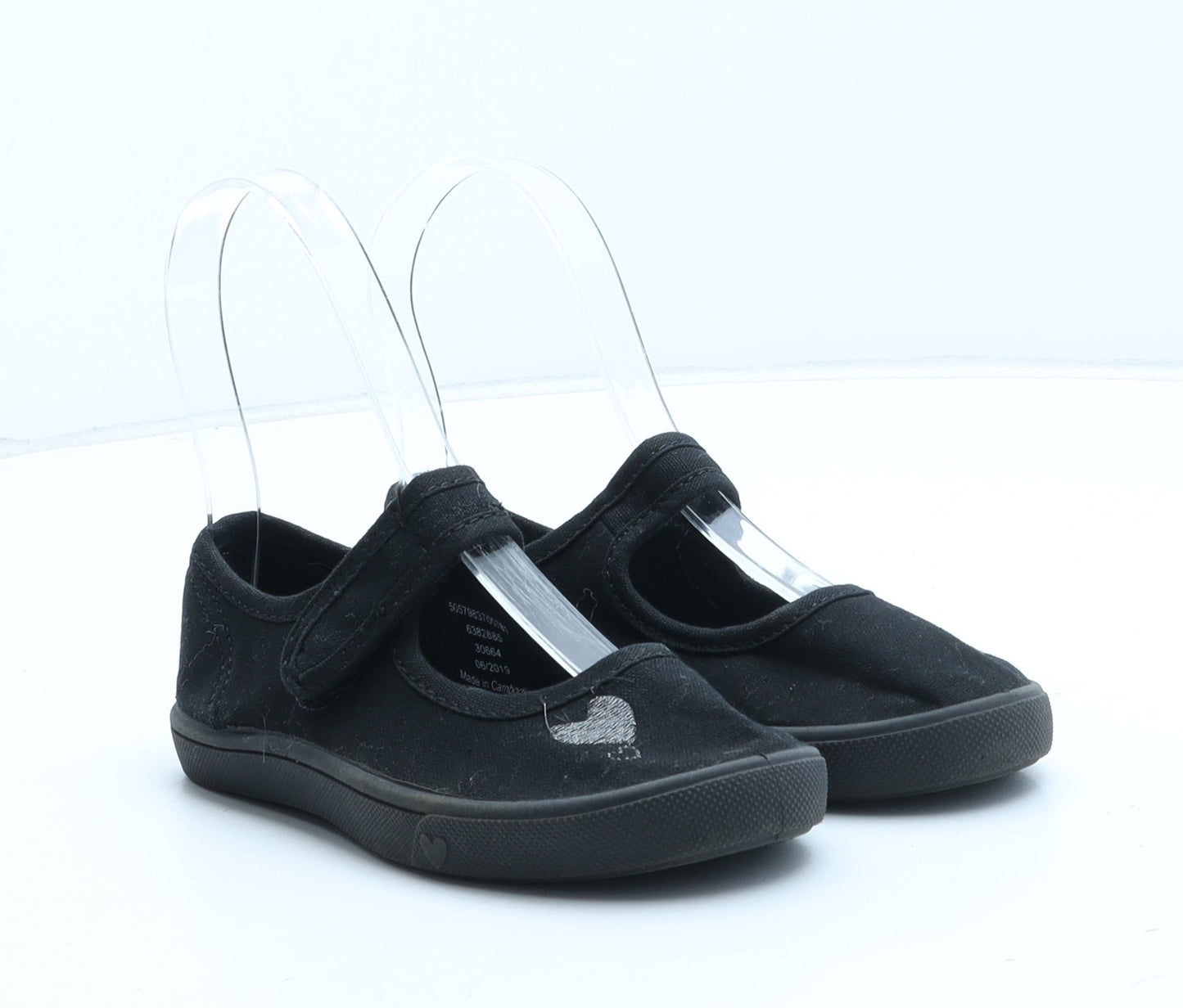 George Girls Black Synthetic Mary Jane Flat UK 10 - Heart Detail