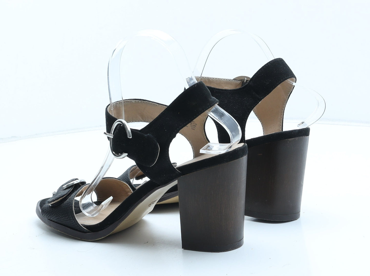 F&F Womens Black Synthetic Strappy Heel UK - Croc Texture