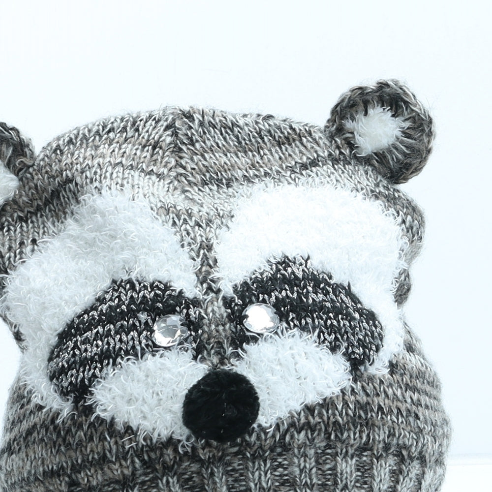Preworn Girls Grey Acrylic Beanie One Size - Racoon