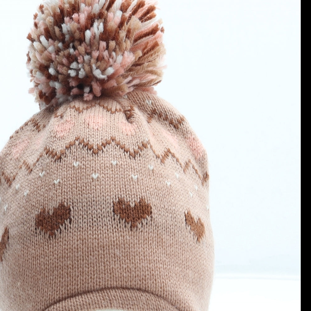 George Girls Pink Fair Isle Acrylic Winter Hat Size S