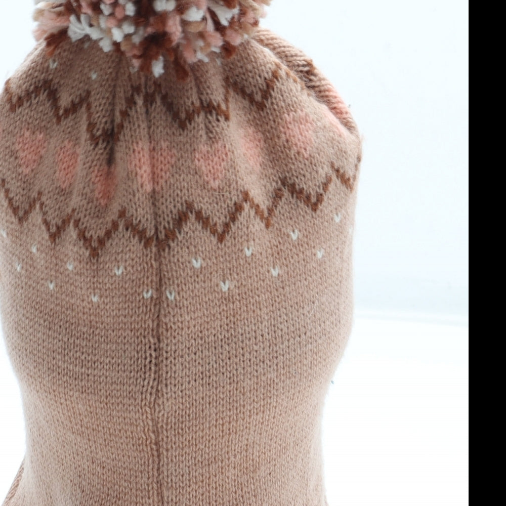 George Girls Pink Fair Isle Acrylic Winter Hat Size S