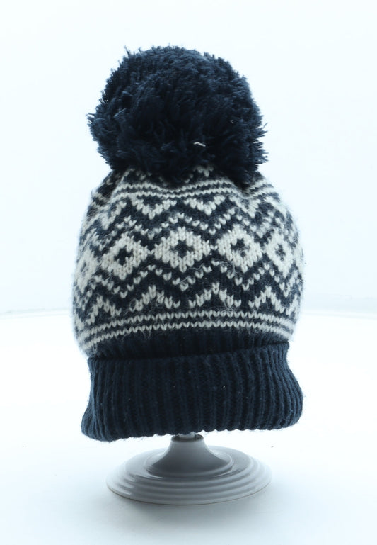 F&F Boys Blue Fair Isle Acrylic Bobble Hat Size S - UK Size 3-6 Years