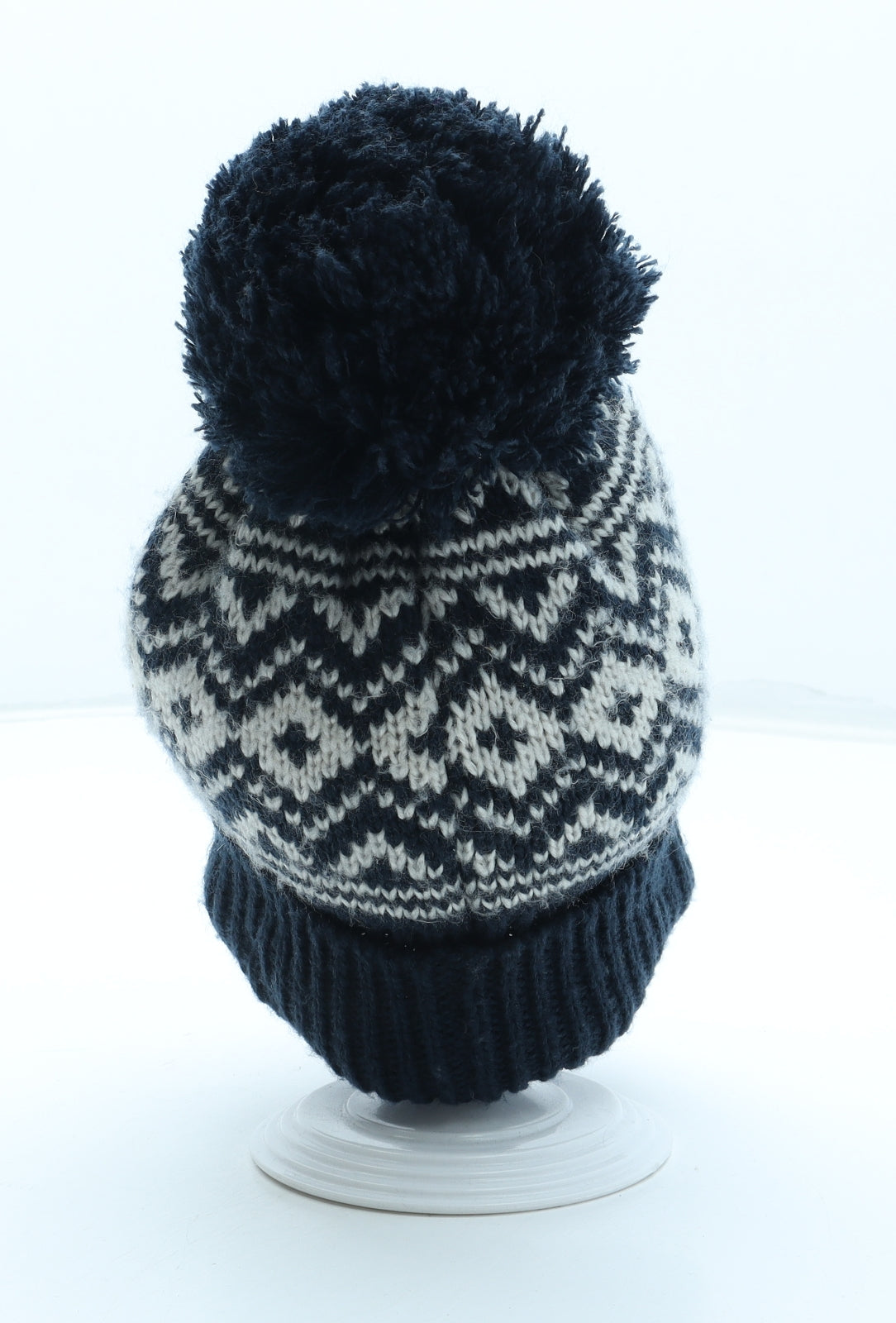 F&F Boys Blue Fair Isle Acrylic Bobble Hat Size S - UK Size 3-6 Years