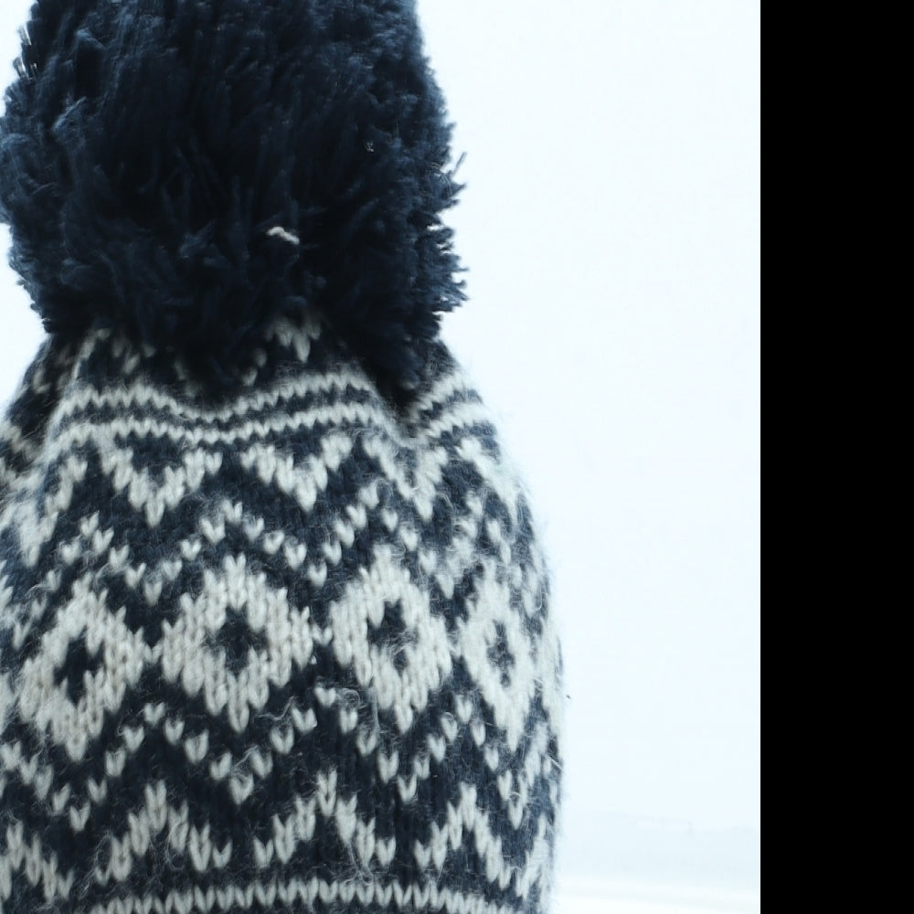 F&F Boys Blue Fair Isle Acrylic Bobble Hat Size S - UK Size 3-6 Years