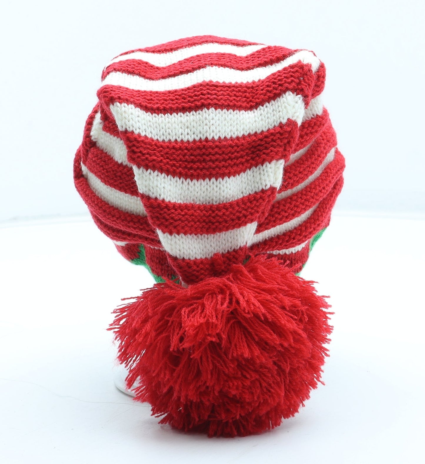Preworn Boys Multicoloured Striped Acrylic Bobble Hat Size S - Elf Christmas Hat
