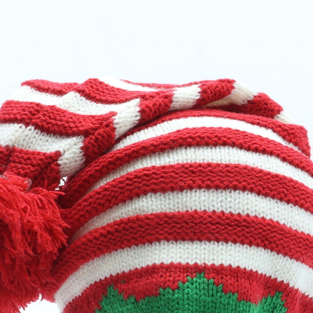 Preworn Boys Multicoloured Striped Acrylic Bobble Hat Size S - Elf Christmas Hat