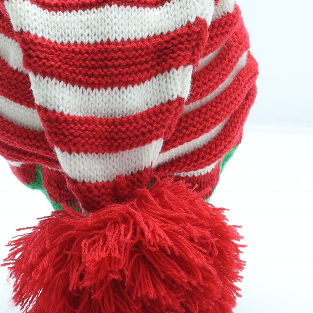 Preworn Boys Multicoloured Striped Acrylic Bobble Hat Size S - Elf Christmas Hat