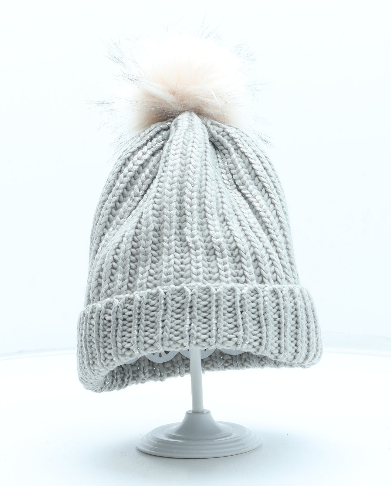 Preworn Womens Silver Acrylic Bobble Hat One Size