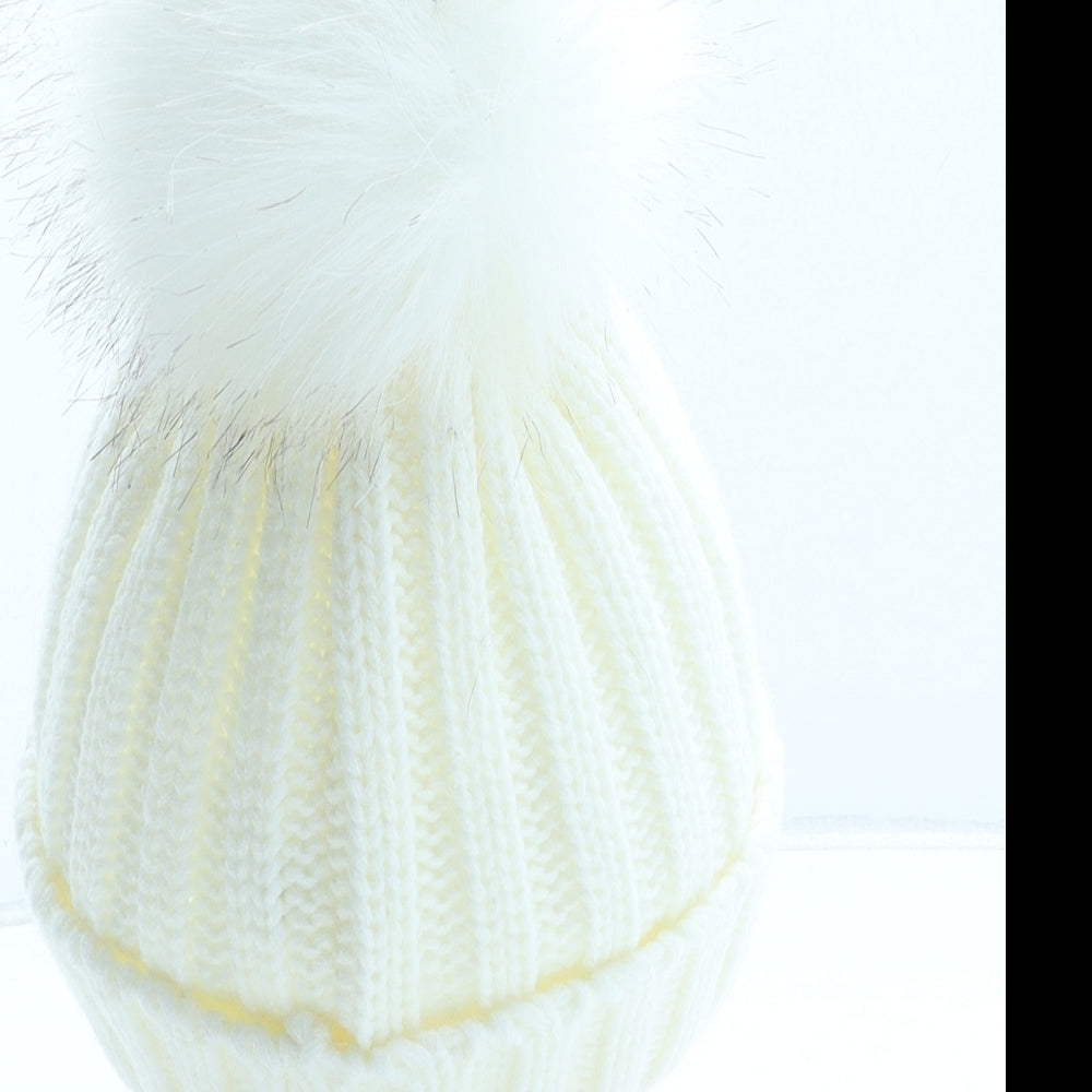 Preworn Girls Beige Acrylic Bobble Hat One Size
