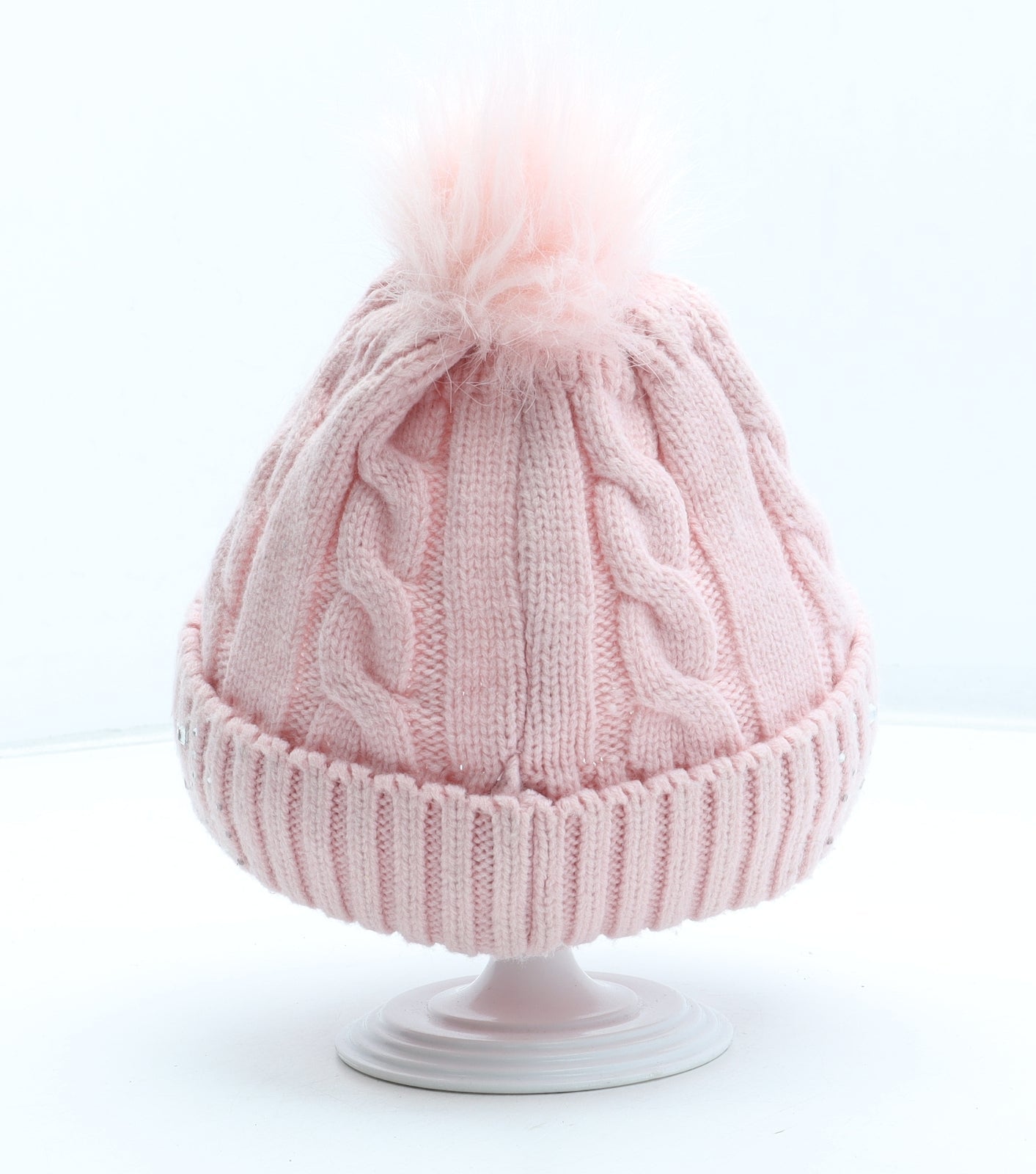 Preworn Girls Pink Acrylic Bobble Hat Size S